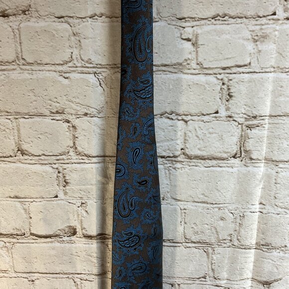 Mens Brioni Tie Brown & Blue Paisley 100% Silk Handmade in Italy Business Formal - Picture 3 of 5